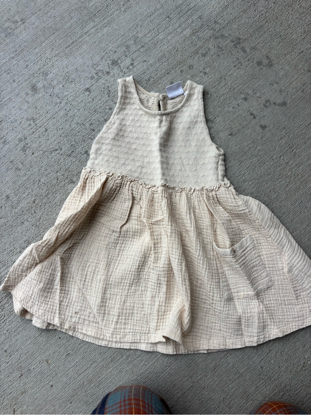 Zara Cream Textured Sleeveless Pocket Dress